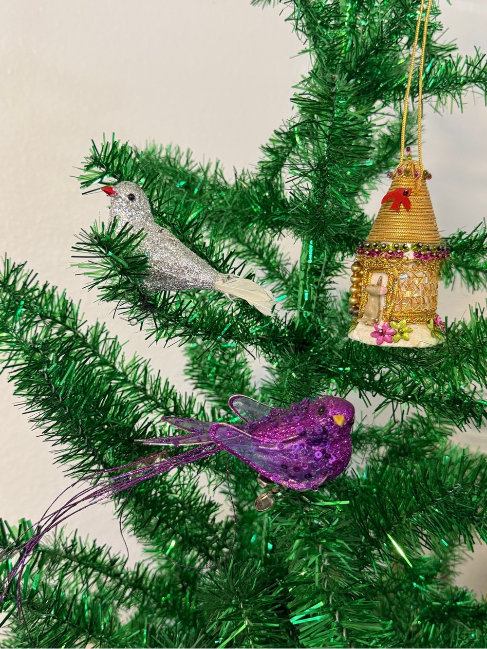 Bird Clip & Mouse House Christmas Bauble Ornaments Medium Set Of 3 Hanging